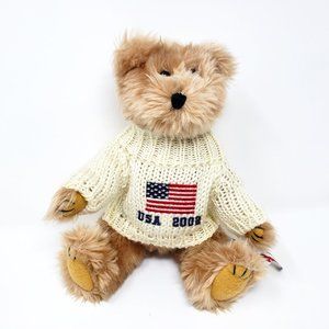 Berkeley Designs Tan 8" Jointed Plush Teddy Bear USA American Flag Sweater 2002